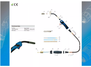 Gas Cooled 15AK Euro MIG Welding Torch